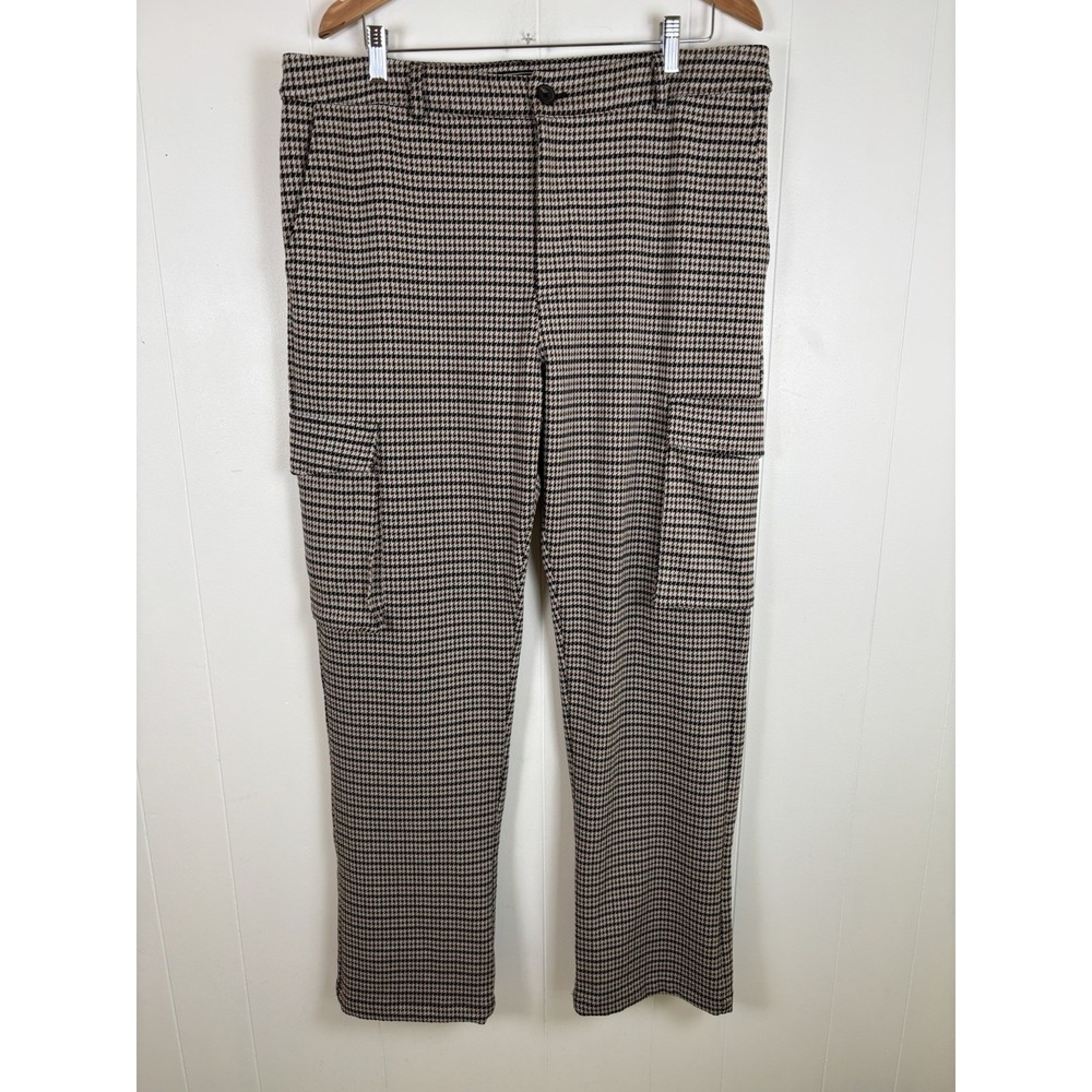 Forever 21 Men 36 Tan Black Cream Houndstooth Cargo-Inspired Knit Pants Straight - Picture 2 of 12